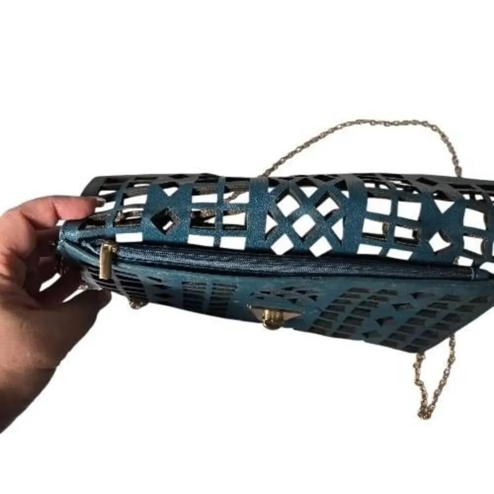 ​NWT NMS Studio Laser Cut Geometric Envelope Clutch - Deep Teal